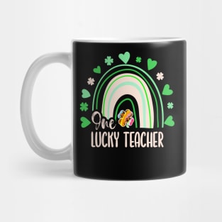 Leopard Tie Dye Rainbow Happy St Patricks Day One Lucky Teacher Shamrock Mug